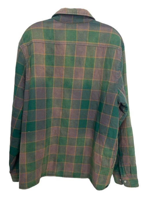 supreme Size L Green & Orange Print Cotton Plaid Buttons Men's Jacket L