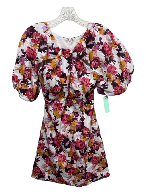 Nicholas Size 10 Pink, Orange, White Linen Abstract Floral Above Knee Dress Pink, Orange, White / 10