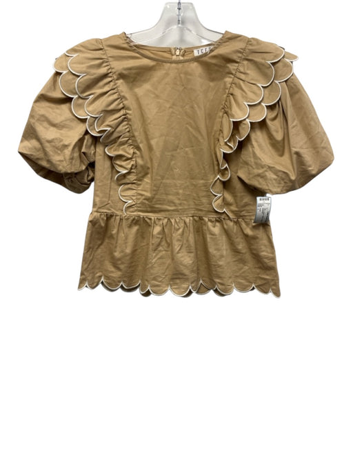 TCEC Size L Tan & White Cotton Scalloped Top Tan & White / L