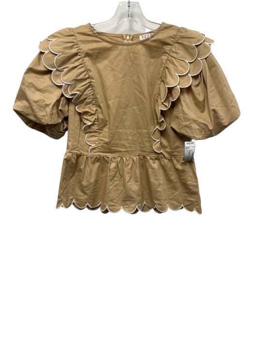 TCEC Size L Tan & White Cotton Scalloped Top Tan & White / L