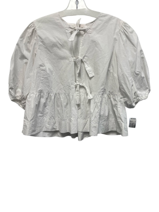 Olivaceous Size M White Cotton Tie Detail Puff Sleeve Top White / M