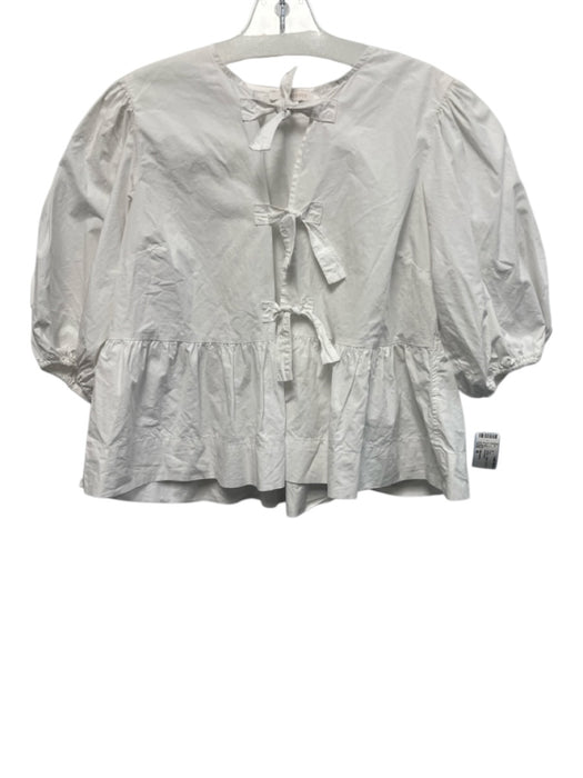 Olivaceous Size M White Cotton Tie Detail Puff Sleeve Top White / M