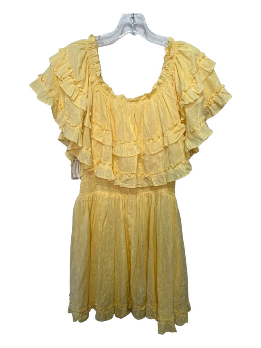 Mable Size Medium Yellow Cotton Ruffle Collar Smocked Waist Swiss Dot Dress Yellow / Medium