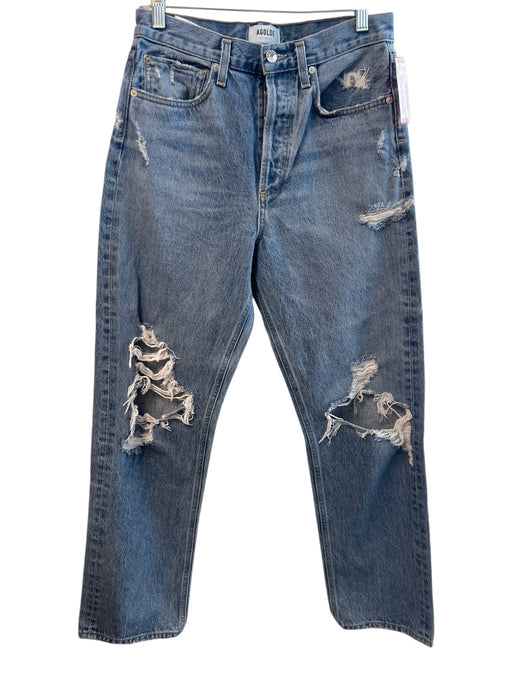 Agolde Size 26 Light Wash Cotton Distressed High Rise Zip Fly Straight Leg Jeans Light Wash / 26