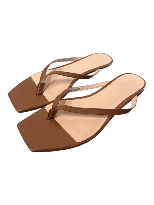 J Crew Shoe Size 9 Brown Leather Open Square Toe Thong sandal Flat Shoes Brown / 9