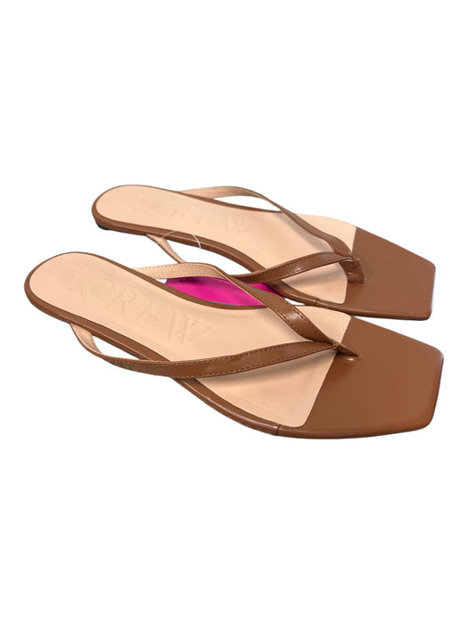 J Crew Shoe Size 9 Brown Leather Open Square Toe Thong sandal Flat Shoes Brown / 9