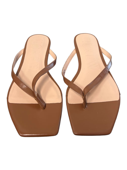 J Crew Shoe Size 9 Brown Leather Open Square Toe Thong sandal Flat Shoes Brown / 9