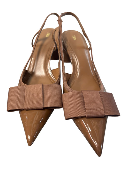 Zara Shoe Size 40 Brown Manmade Material Pointed Toe Bow Detail Sling back Shoes Brown / 40