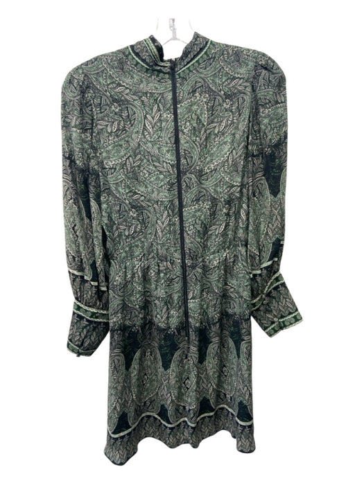 Alice + Olivia Size 4 Green, White, Black Viscose Long Sleeve Paisley Dress Green, White, Black / 4