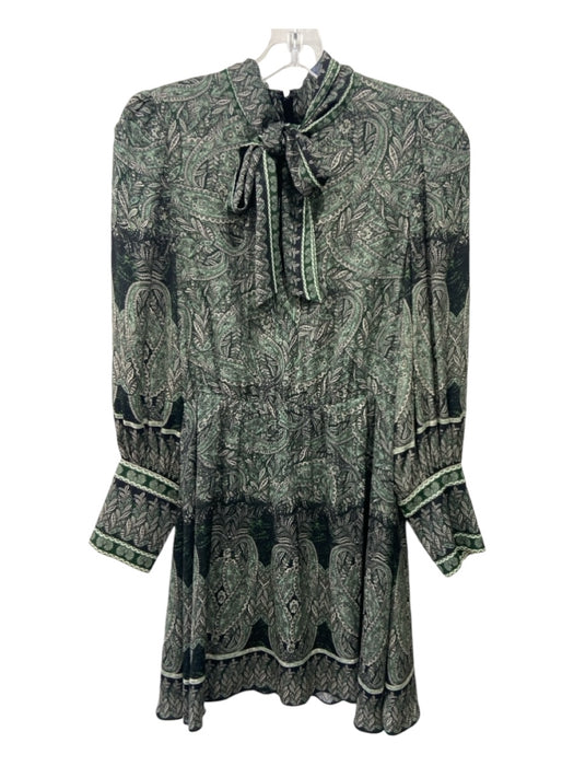 Alice + Olivia Size 4 Green, White, Black Viscose Long Sleeve Paisley Dress Green, White, Black / 4