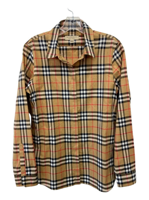 Burberry Size 8 Beige Red Black Cotton Novacheck Collared Button Up Top Beige Red Black / 8