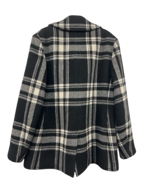 Ralph Lauren Size 14 Black & Cream Wool & Cashmere Double Breast Plaid Coat Black & Cream / 14