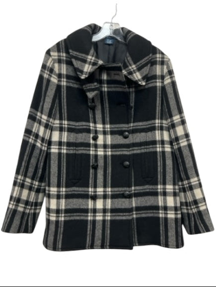 Ralph Lauren Size 14 Black & Cream Wool & Cashmere Double Breast Plaid Coat Black & Cream / 14