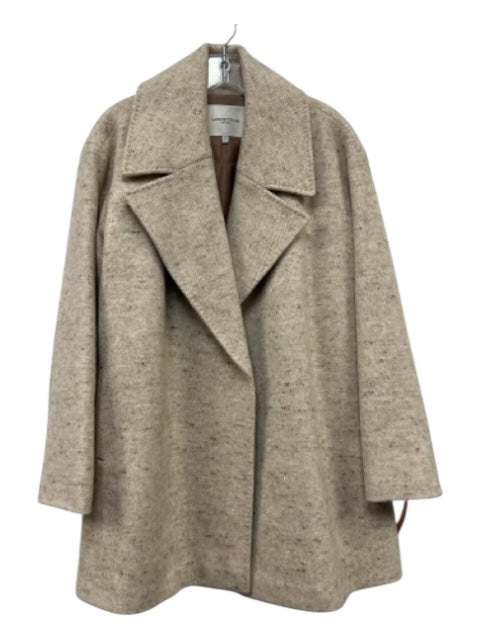 Lafayette 148 Size Small Beige Wool & Cashmere Open Front Herringbone Lapel Coat Beige / Small