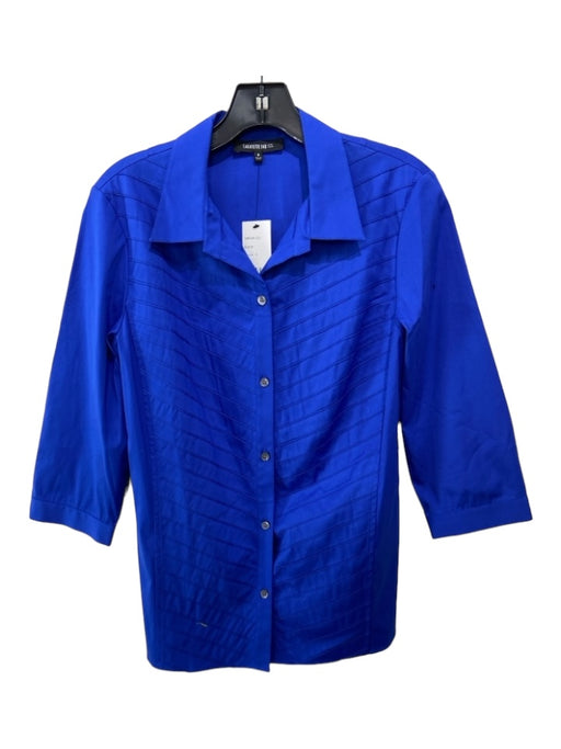 Lafayette 148 Size 8 Cobalt Blue Cotton Blend Collared Button Up 3/4 Sleeve Top Cobalt Blue / 8
