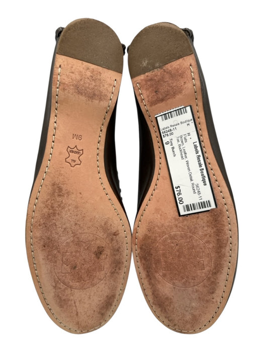 Tory Burch Shoe Size 9 Brown Leather Woven Detail Round Toe Flats Brown / 9