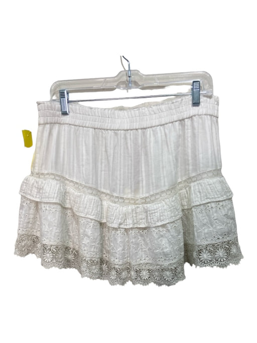 Love Shack Fancy Size XL White Cotton Elastic Waist Eyelet Lace Trim Skirt White / XL