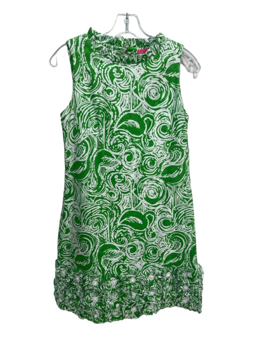 Lilly Pulitzer Size 4 Green & White Cotton Sleeveless Abstract Print Dress Green & White / 4