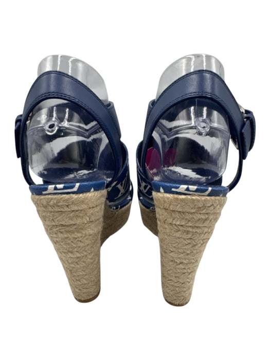 Louis Vuitton Shoe Size 39.5 Blue & White Leather Leather Monogram Wedge Sandals Blue & White / 39.5