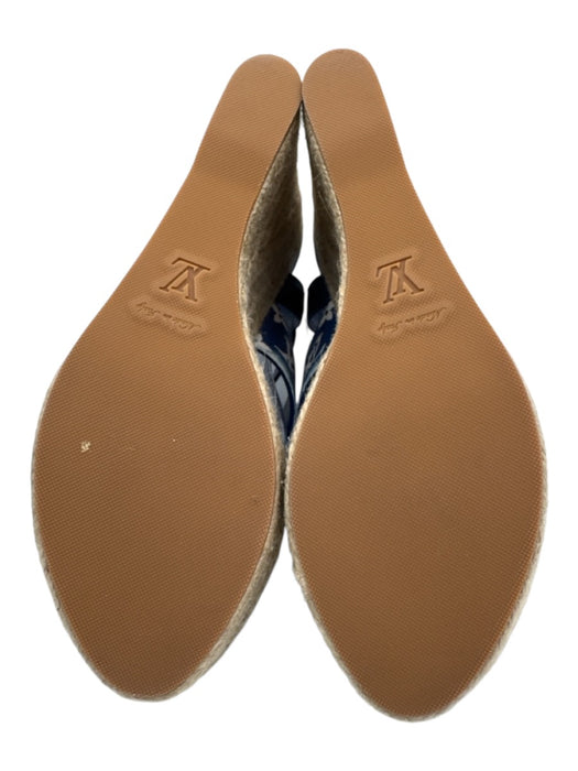 Louis Vuitton Shoe Size 39.5 Blue & White Leather Leather Monogram Wedge Sandals Blue & White / 39.5