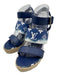 Louis Vuitton Shoe Size 39.5 Blue & White Leather Leather Monogram Wedge Sandals Blue & White / 39.5