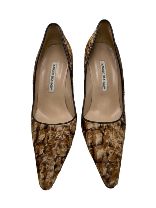 Manolo Blahnik Shoe Size 39 Brown & Tan Pony Hair Pointed Toe Abstract Pumps Brown & Tan / 39