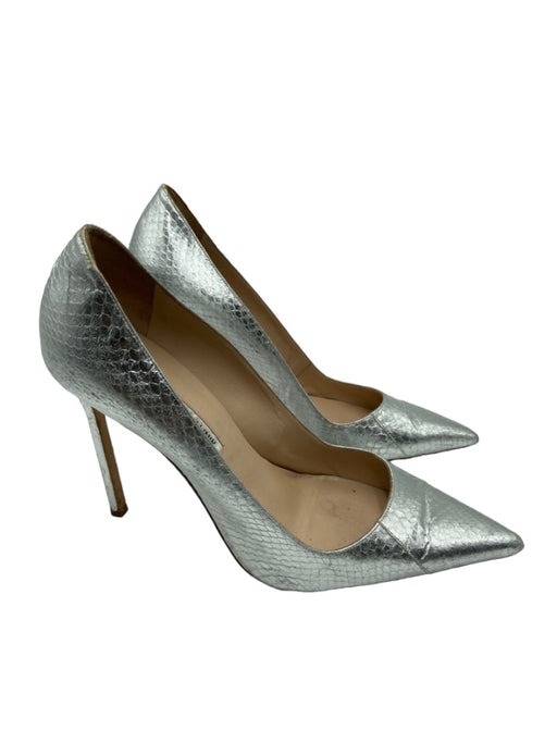 Manolo Blahnik Shoe Size 39.5 Silver Leather Snake Embossed Pointed Toe Pumps Silver / 39.5