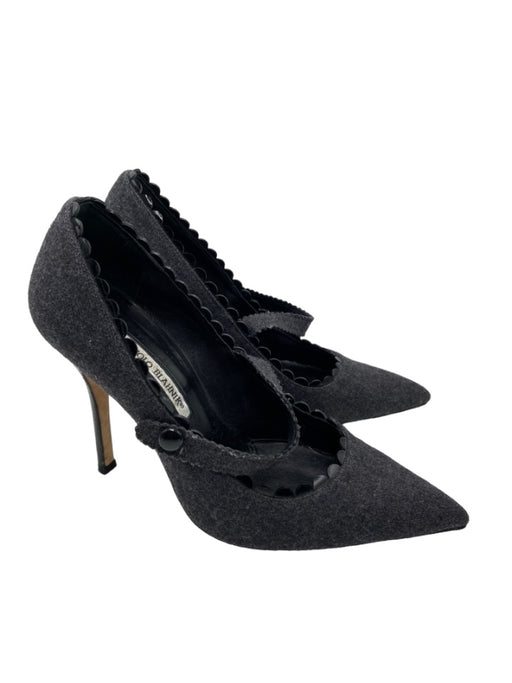 Manolo Blahnik Shoe Size 39 Gray & Black Wool Patent Leather Accent Pumps Gray & Black / 39