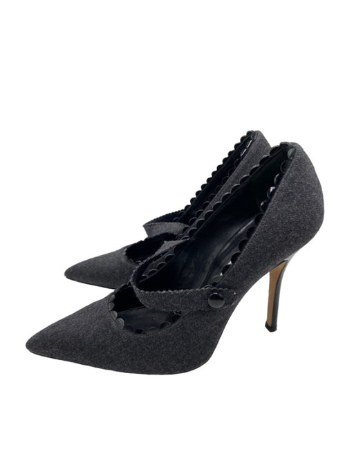 Manolo Blahnik Shoe Size 39 Gray & Black Wool Patent Leather Accent Pumps Gray & Black / 39