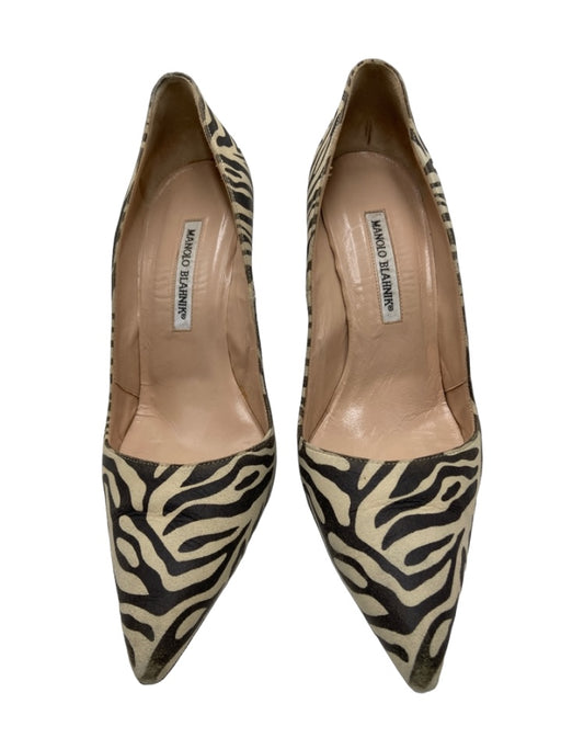 Manolo Blahnik Shoe Size 38.5 Gray & Black Suede Zebra Print Pointed Toe Pumps Gray & Black / 38.5