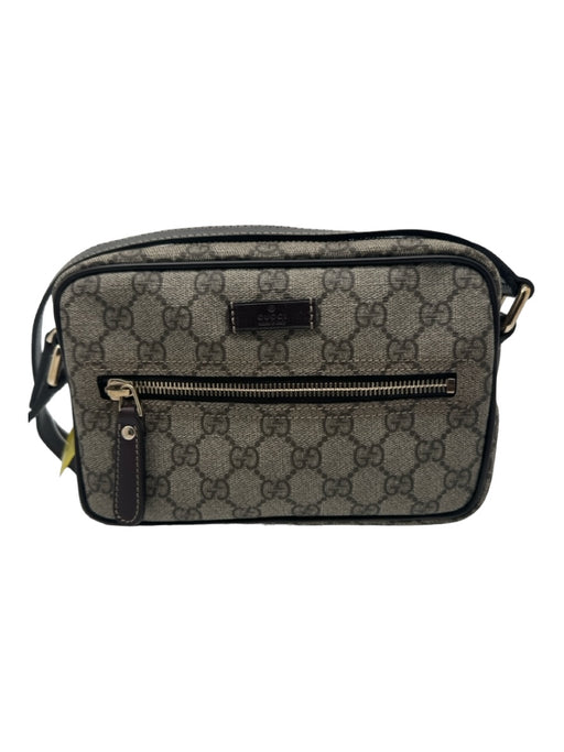 Gucci Beige & Brown Coated Canvas & Leather Crossbody Strap Monogram Bag Beige & Brown / Small