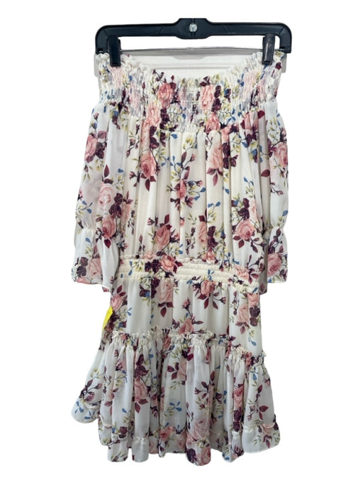 Misa Size S Cream & Multi Viscose Smocked Floral Print Dress Cream & Multi / S