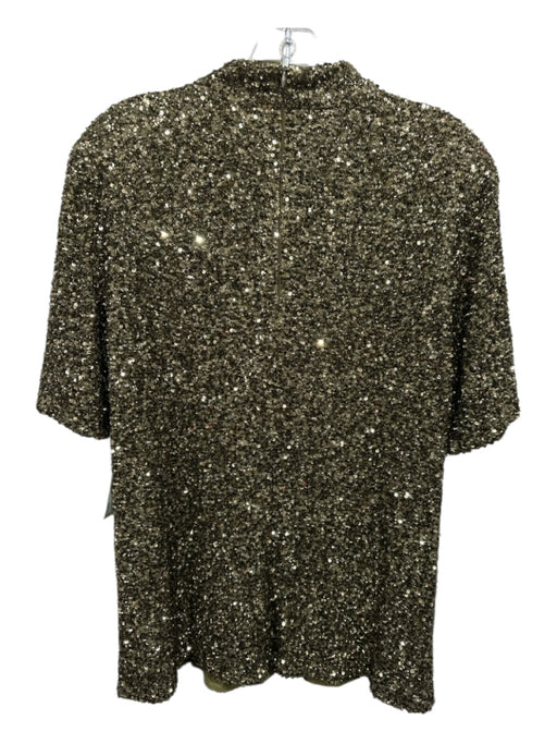 Lafayette 148 Size L Olive Gold Nylon Sequined Short Sleeve Mock Neck Top Olive Gold / L