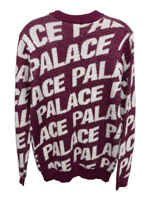 Palace Size S Burgundy & White Acrylic & Wool Blend Knit Logo Crewneck Top Burgundy & White / S