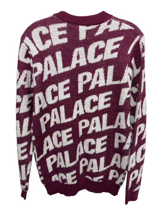Palace Size S Burgundy & White Acrylic & Wool Blend Knit Logo Crewneck Top Burgundy & White / S