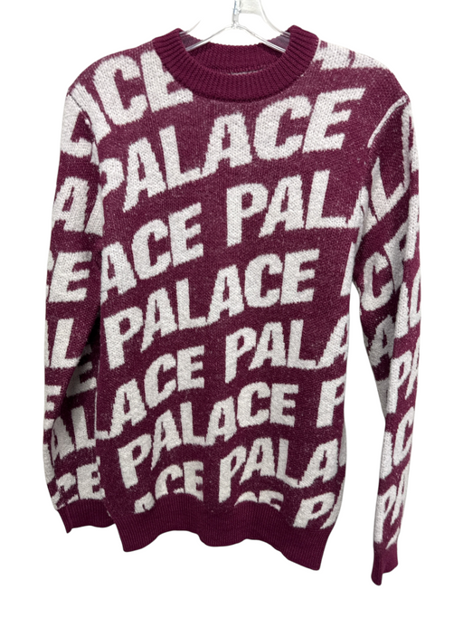 Palace Size S Burgundy & White Acrylic & Wool Blend Knit Logo Crewneck Top Burgundy & White / S