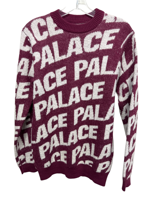 Palace Size S Burgundy & White Acrylic & Wool Blend Knit Logo Crewneck Top Burgundy & White / S