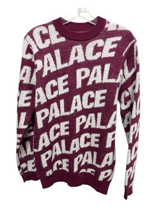 Palace Size S Burgundy & White Acrylic & Wool Blend Knit Logo Crewneck Top Burgundy & White / S