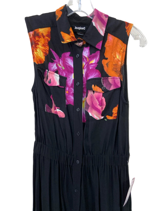 Desigual Size S Black & Multi Viscose Sleeveless Button Front Collared Dress