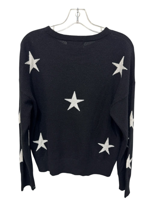 Magaschoni Size XL B&W Cashmere Stars Ribbed Hem Long Sleeve Sweater B&W / XL