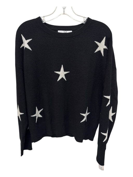 Magaschoni Size XL B&W Cashmere Stars Ribbed Hem Long Sleeve Sweater B&W / XL
