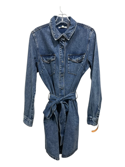 Habitual Size S Blue Wash Cotton Button Front Patch Pocket Tie Belt Dress Blue Wash / S