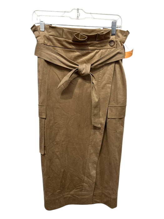 Zara Size M Brown Polyester Blend Suede Ruffle Waist Wrap Button Skirt Brown / M