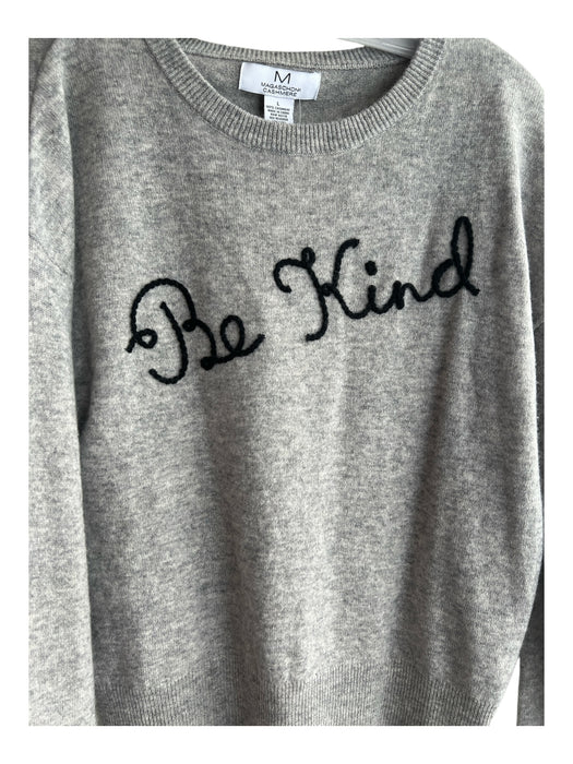 Magaschoni Size L Grey Cashmere Round Neck Long Sleeve Embroidered Knit Sweater Grey / L
