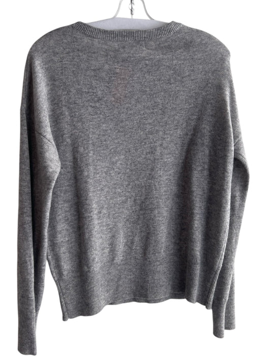 Magaschoni Size L Grey Cashmere Round Neck Long Sleeve Embroidered Knit Sweater Grey / L