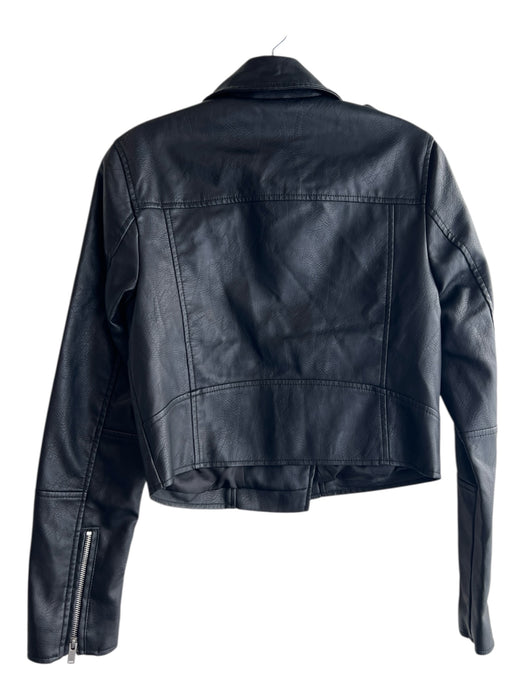 7 For All Mankind Size S Black Polyurethane Faux Leather Biker Jacket Black / S