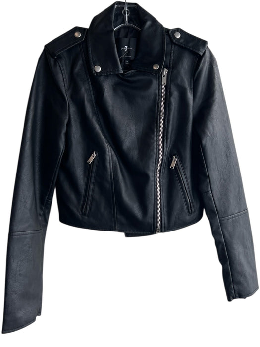 7 For All Mankind Size S Black Polyurethane Faux Leather Biker Jacket Black / S