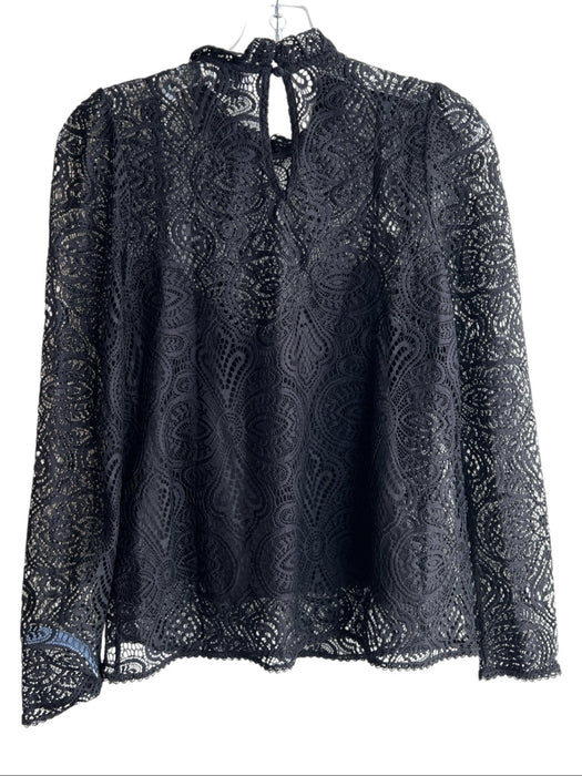Lini Size Small Black Nylon Long Sleeve Camisole Mock Collar Crochet Top Black / Small