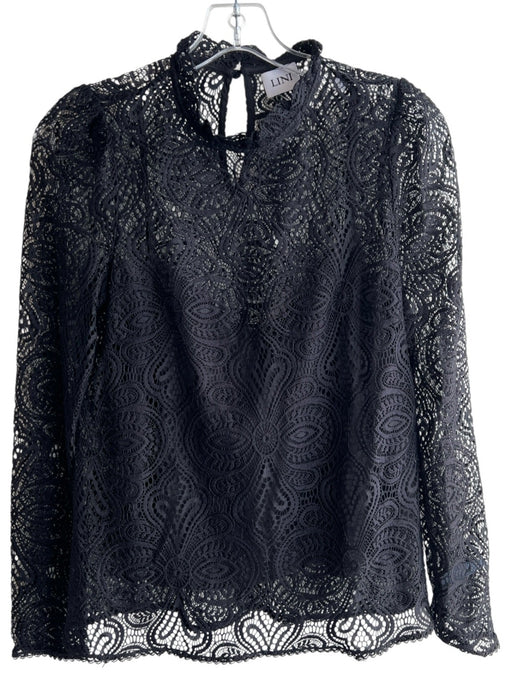 Lini Size Small Black Nylon Long Sleeve Camisole Mock Collar Crochet Top Black / Small