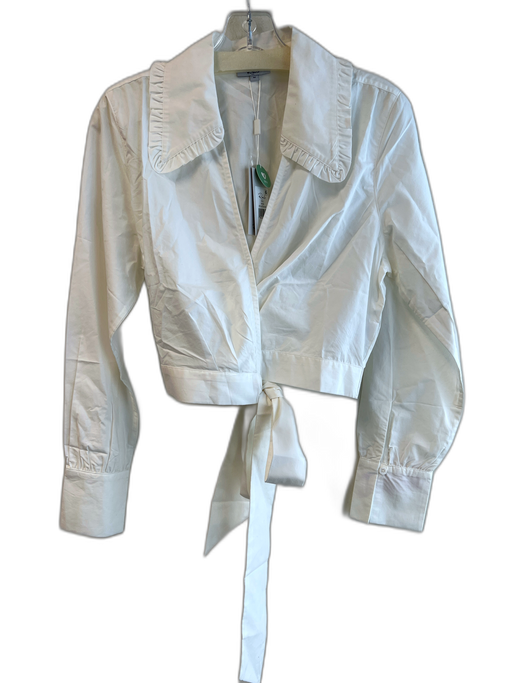 Rails Size Medium White Cotton Blend Long Sleeve Wrap Waist Collared Top White / Medium